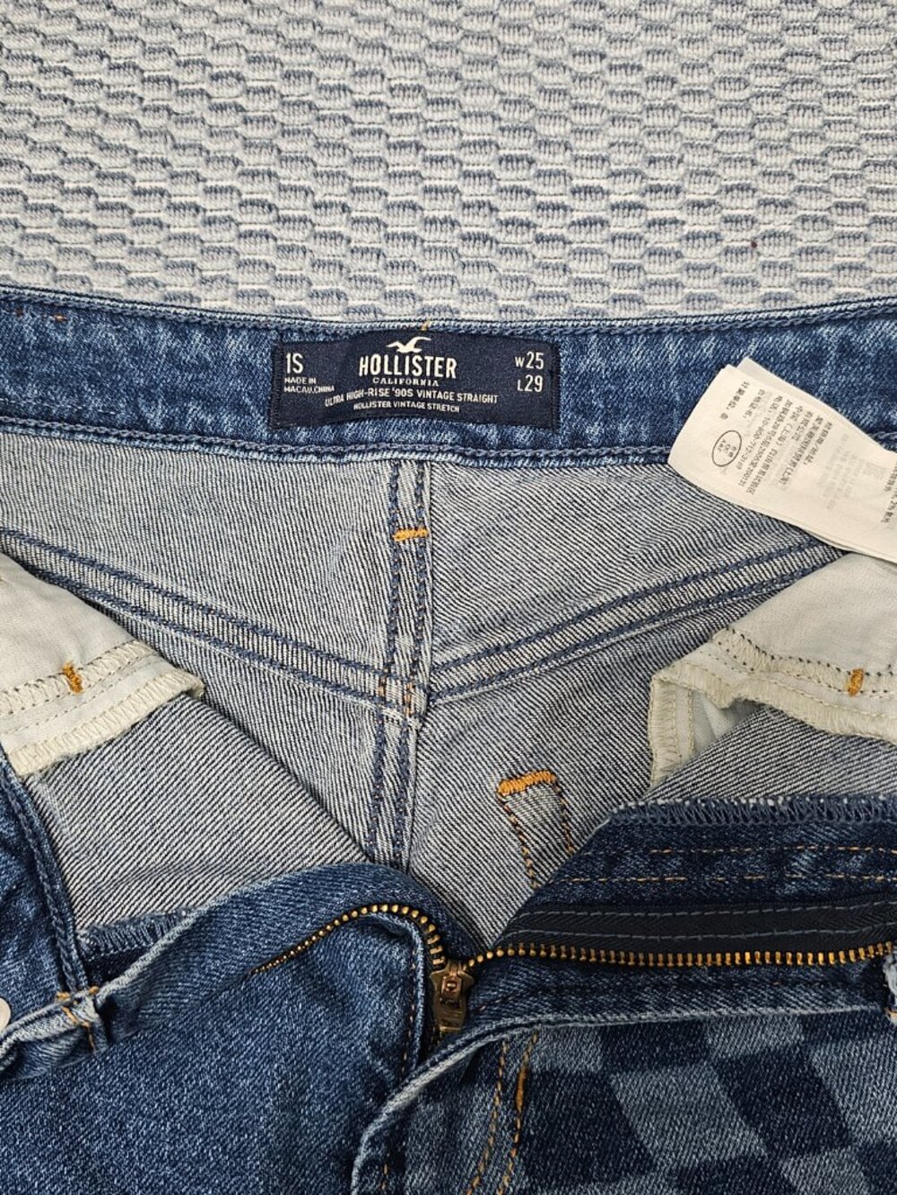 Hollister California Ultra High Rise Vintage Straight Blue Checker Jeans Size 25 - Picture 4 of 7